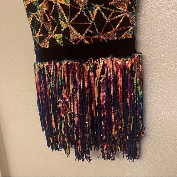 Weissman Dance costume blue sassy fringe sequin dress Misbehave 16291 Adult MA - Picture 4 of 10